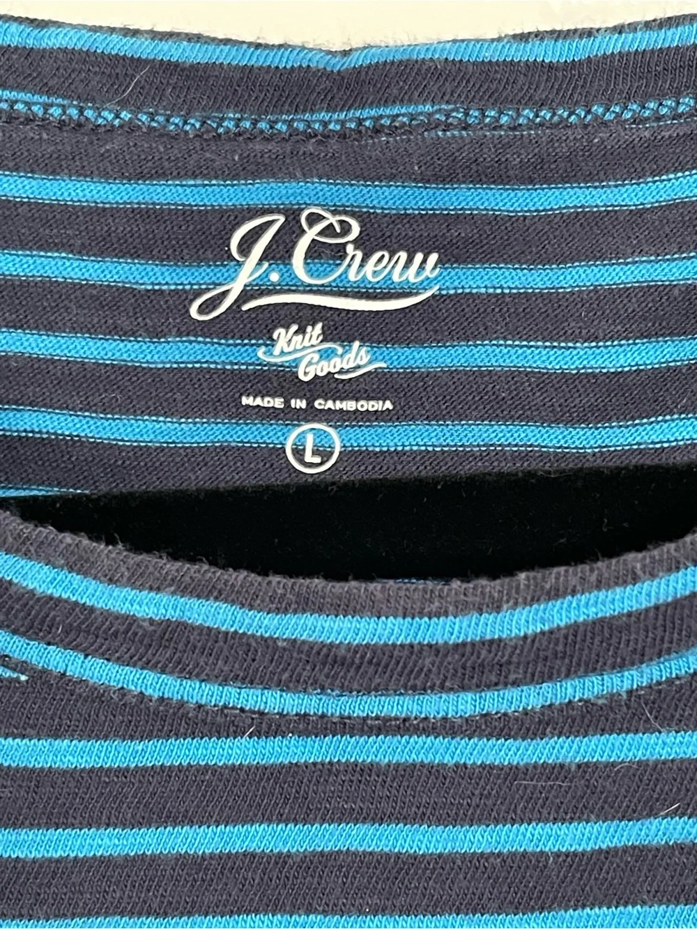 J. Crew Navy and Teal Striped Long-Sleeve Tee